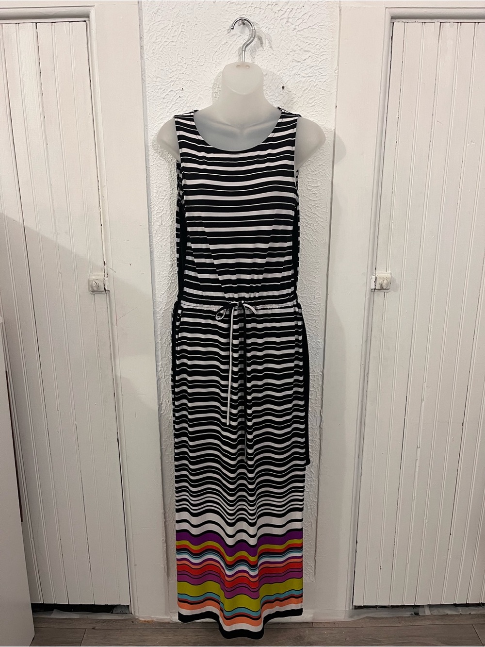 Striped Maxi Dress with Color Block Hem